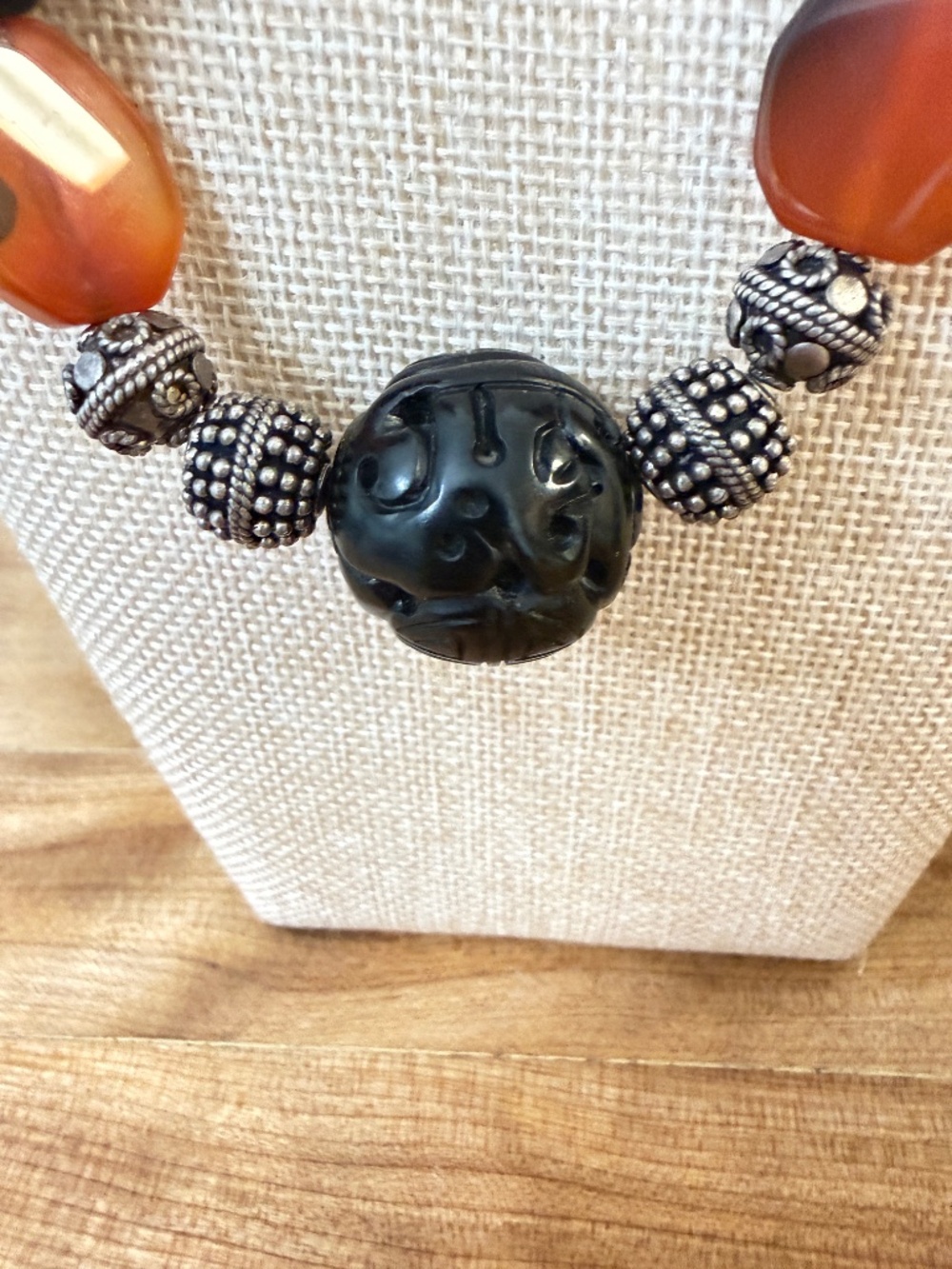 Antique Tibetan Style Carnelian & Carved Onyx Beads Ethnic & Regional Necklace - Picture 5 of 7